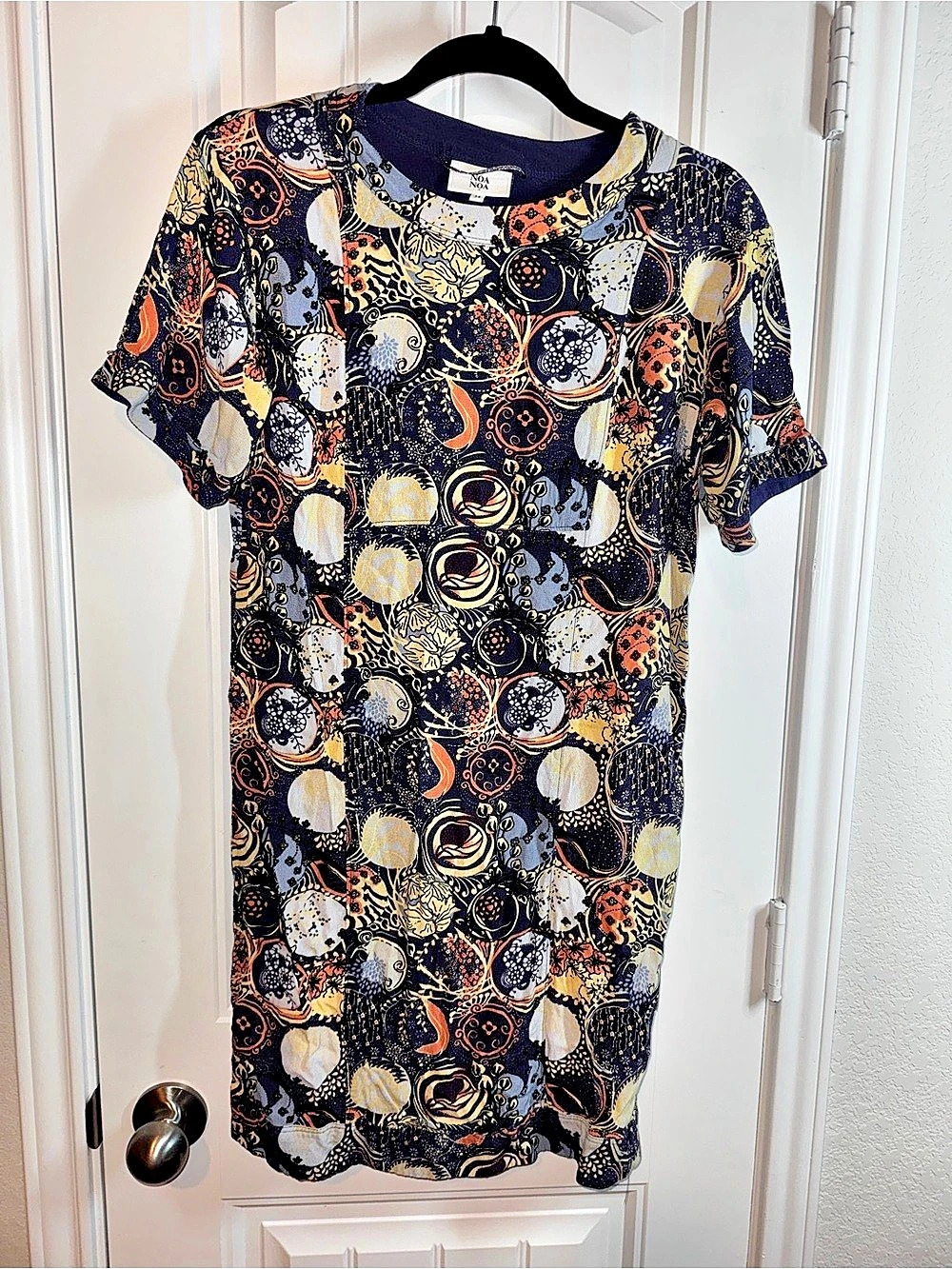 Noa NoA Paisley Mini Dress Blue Orange Size 34 artsy abstract